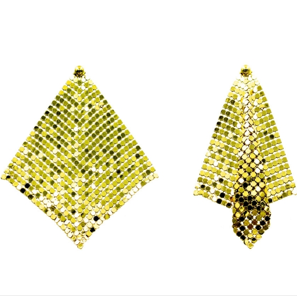 Green Mesh Chain Dangle Earrings Drop Metal Cute Beautiful Statement Accessory - Picture 7 of 8